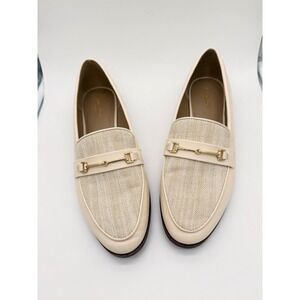 Ann Taylor Factory Cream Horsebit Loafers Linen Textile Inset Shoes Womens 10M